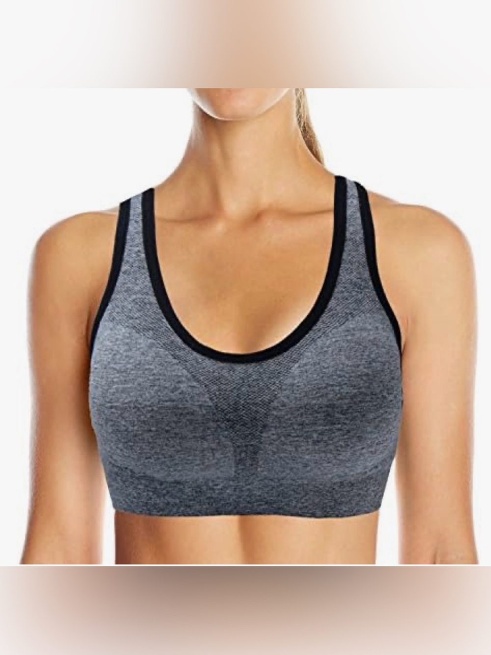 NWOT Heather Grey Seamless Sports Bra with Black Crisscross Trim